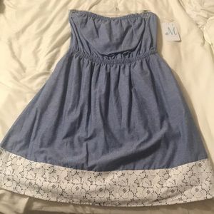 Strapless blue jean dress w/ cream lace bottom